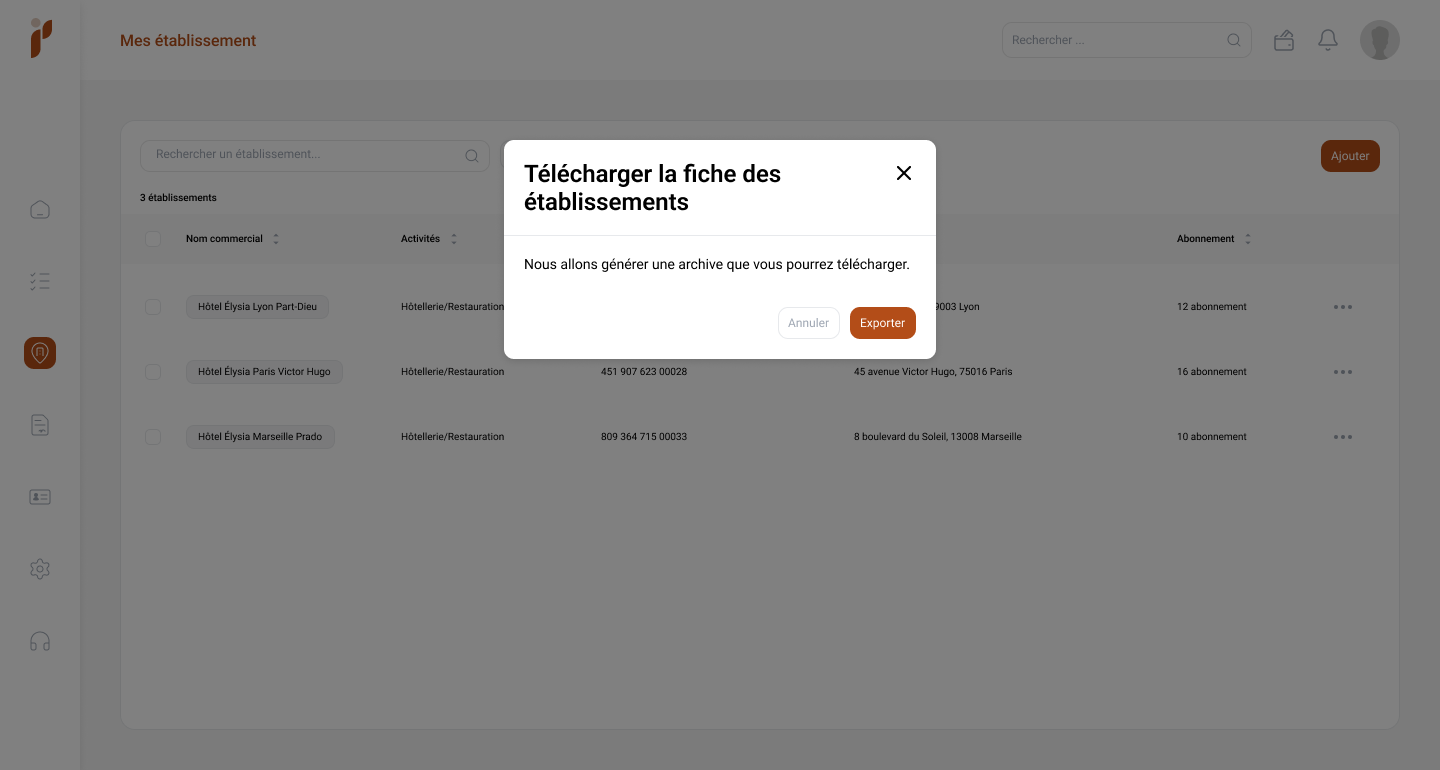 Export comparatif des contrats et coûts entre établissements dans Pilboard