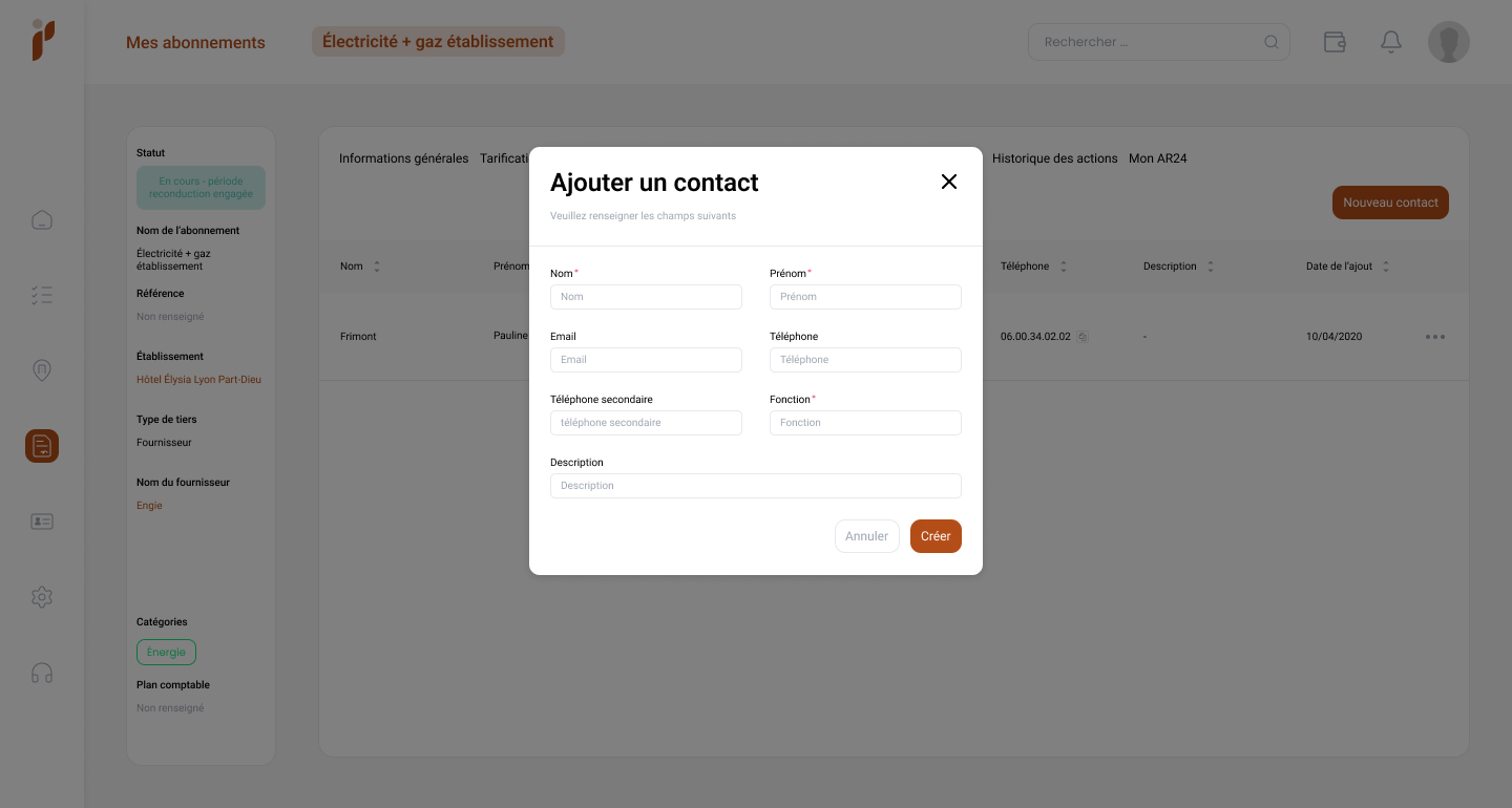 Suivi des tarifications d'un contrat fournisseur dans Pilboard, avec les montants par période
