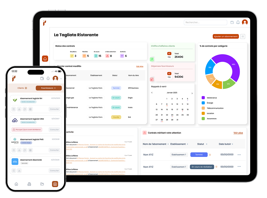 Pilboard sur mobile — gestion des contrats fournisseurs