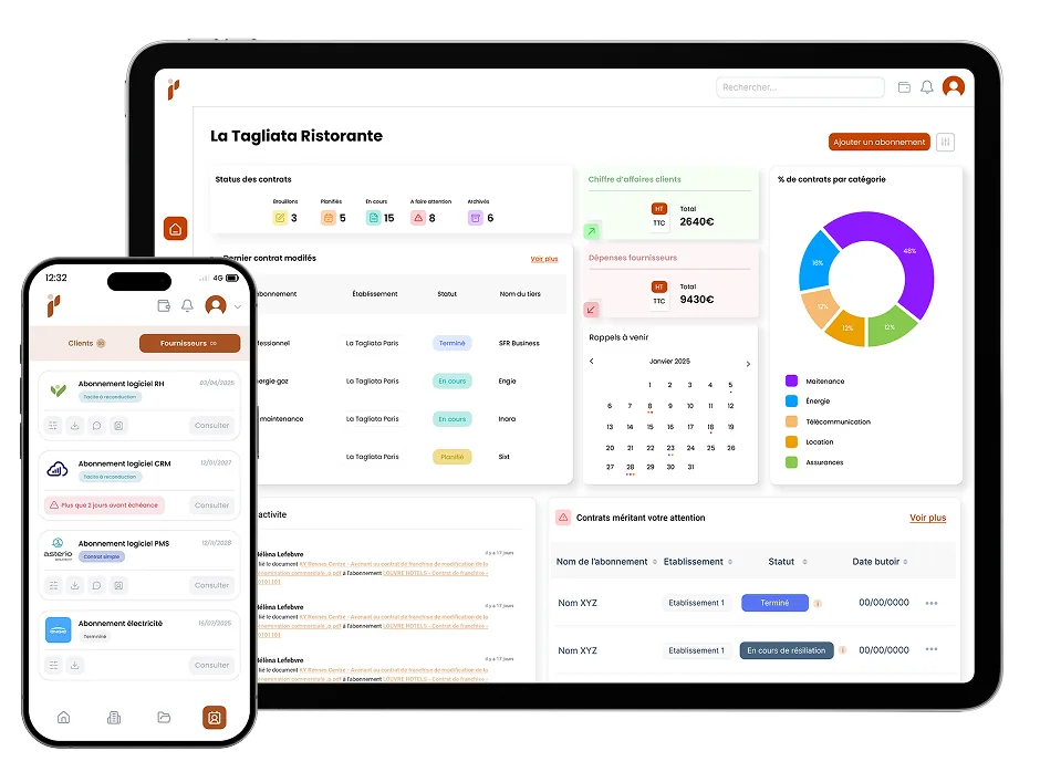 Pilboard sur mobile — gestion des contrats fournisseurs
